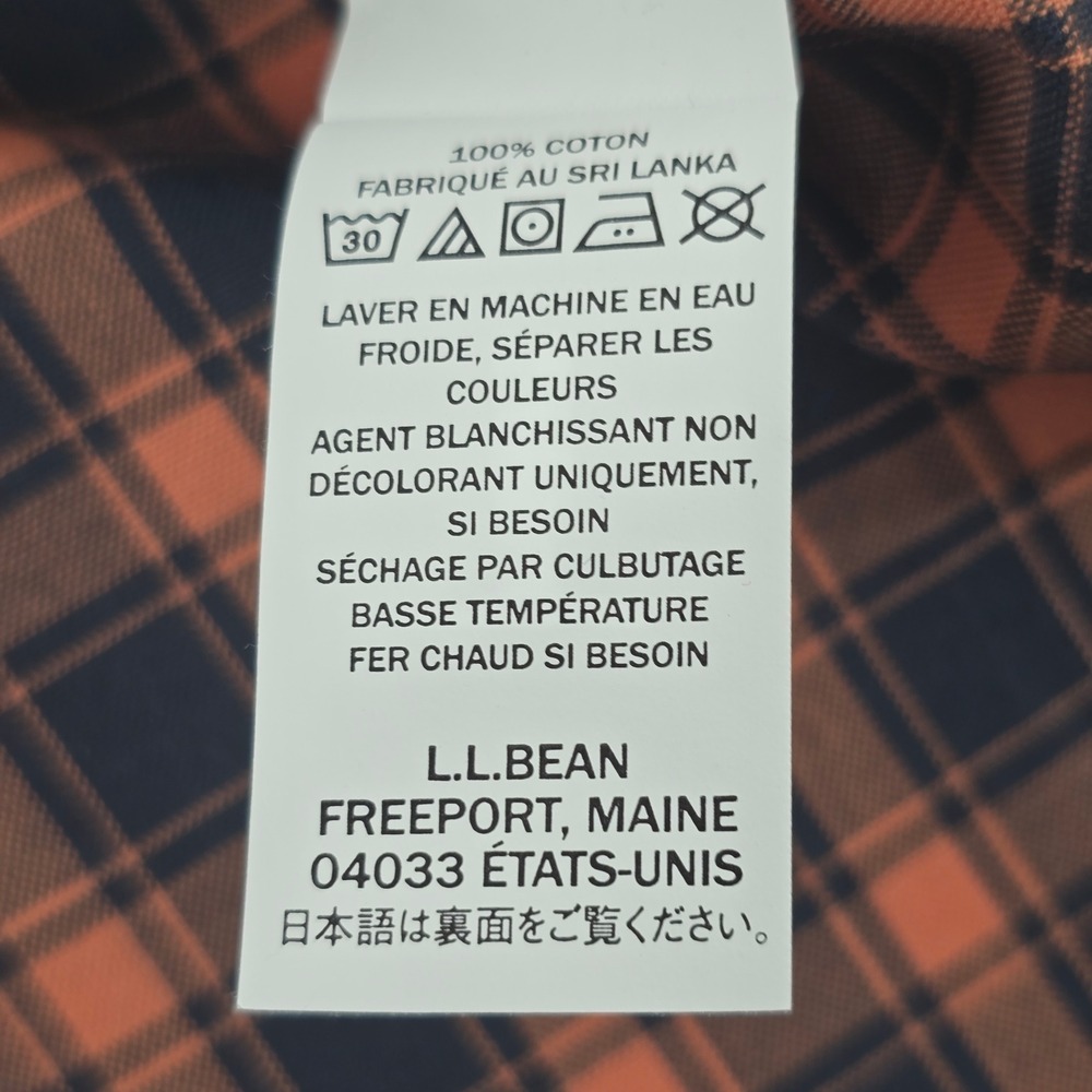 L.L. Bean Button Down Shirt Mens XL Orange Navy Plaid Slightly Fitted - Picture 14 of 16